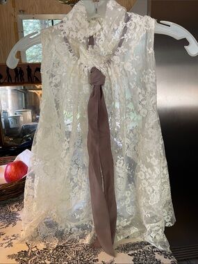 Free people lace Chanel style top with ribbon tie